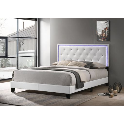 Tristen White Leather Bed With LED Light