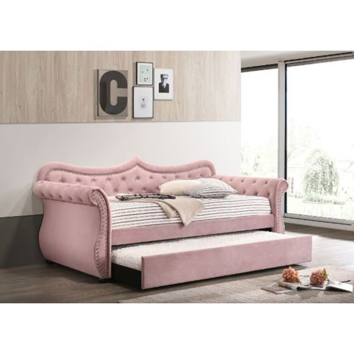 Varian Pink Velvet Daybed Crystal Tufted