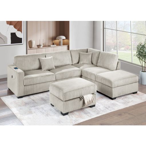 Vasto Camel Corduroy Sectional With Ottoman