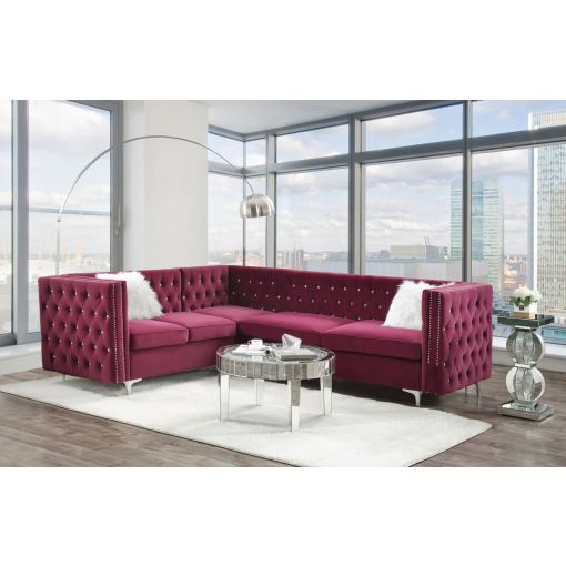 Verity Burgundy Velvet L-Shape Sectional