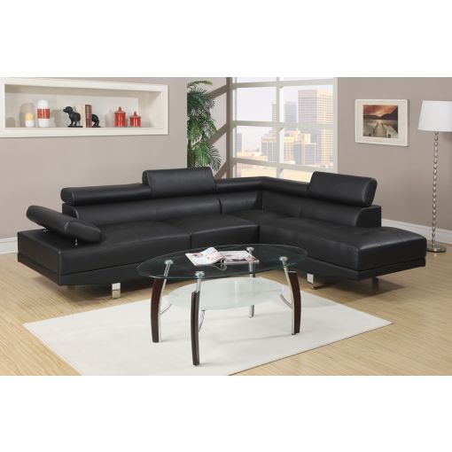 Warren Black Leather Modern Sectional