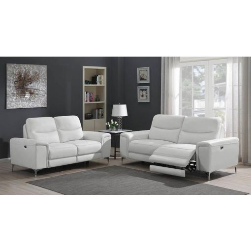 Zane Power Recliner Sofa White Leather
