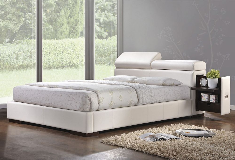 Maxy White Leather Bed Hidden Stands