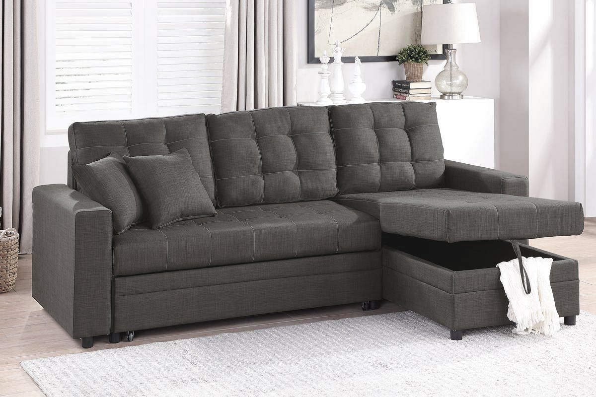 Abrielle Ash Black Linen Sectional Sleeper