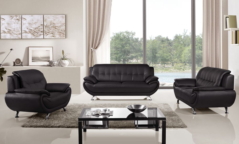 Sabina Black Leather Sofa Set