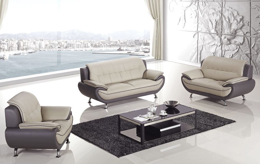 Griffen Modern Style Grey Leather Sofa Set