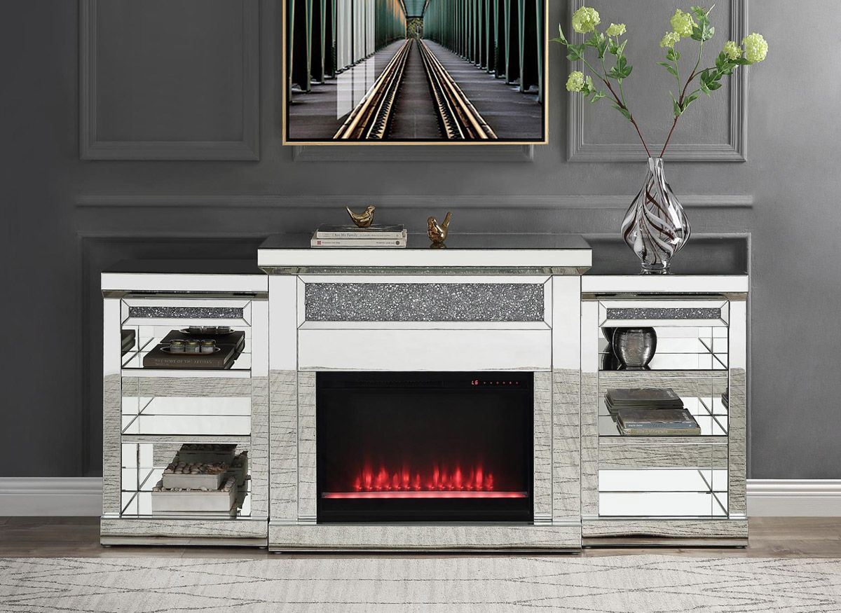 Agno Mirrored Console With Fireplace