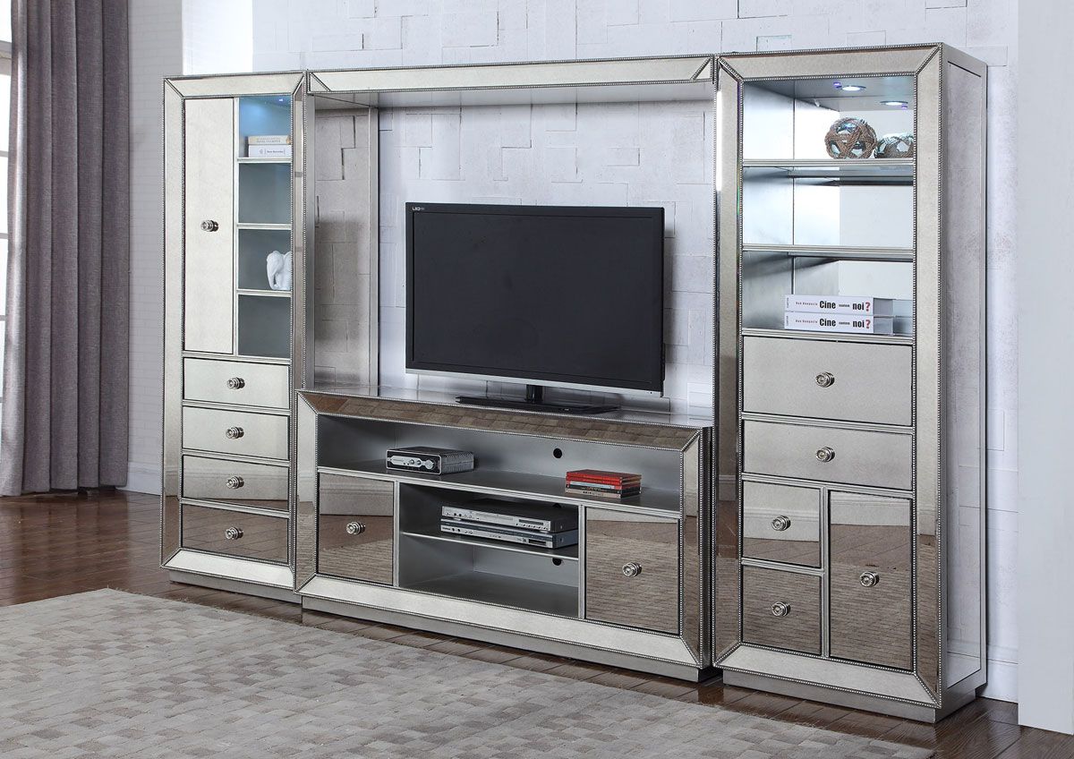 Sophia Mirrored Media Center Wall Unit