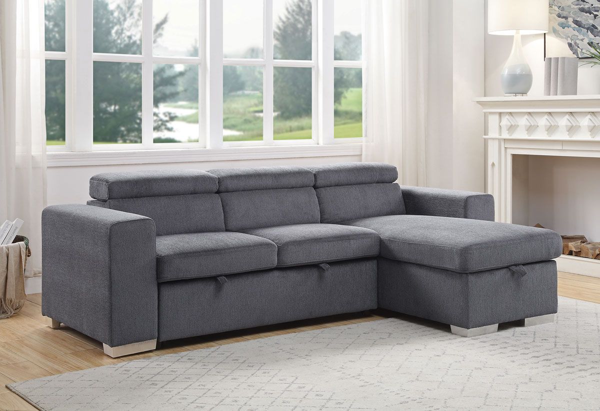 Alaina Grey Chenille Sectional Sleeper