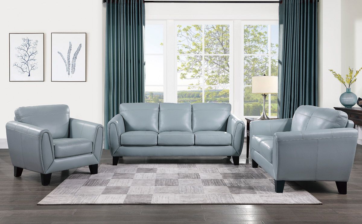 Albany Aqua Top Grain Leather Sofa Set