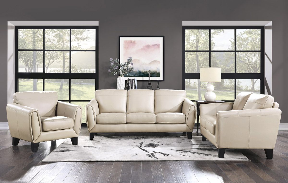 Albany Beige Top Grain Leather Living Room