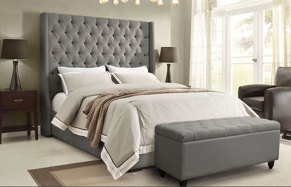 Alder Tall Headboard Bed Grey Linen