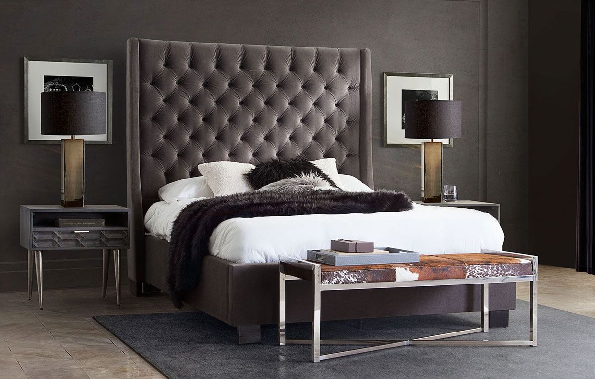 Alder Smoke Grey Velvet Bed Tall Headboard