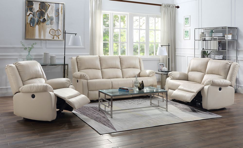 Alex Beige Leather Power Recliner Sofa Set