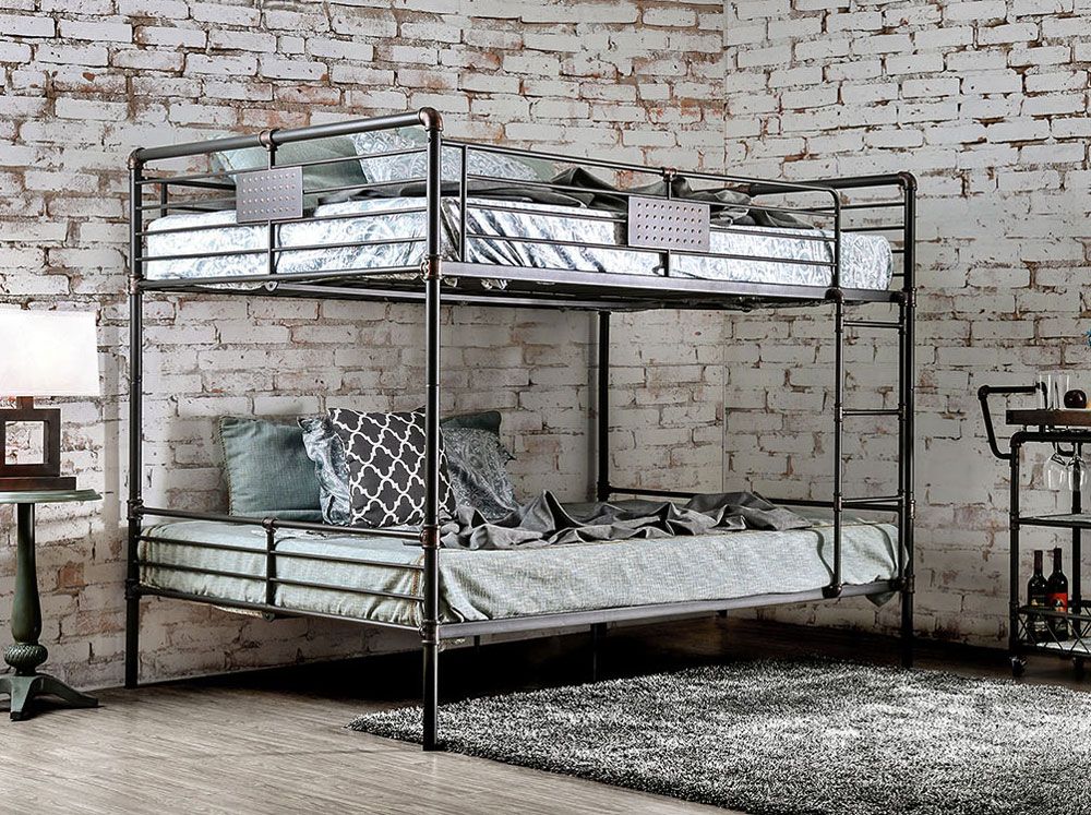 Adelyn Industrial Style Queen Over Queen Bunkbed