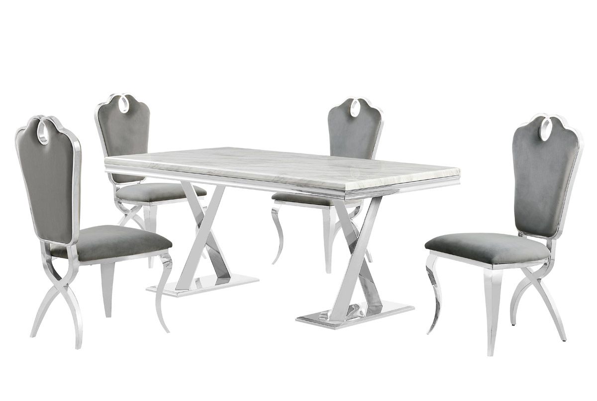 Alisha Faux Marble Dining Table With Grey Chairs