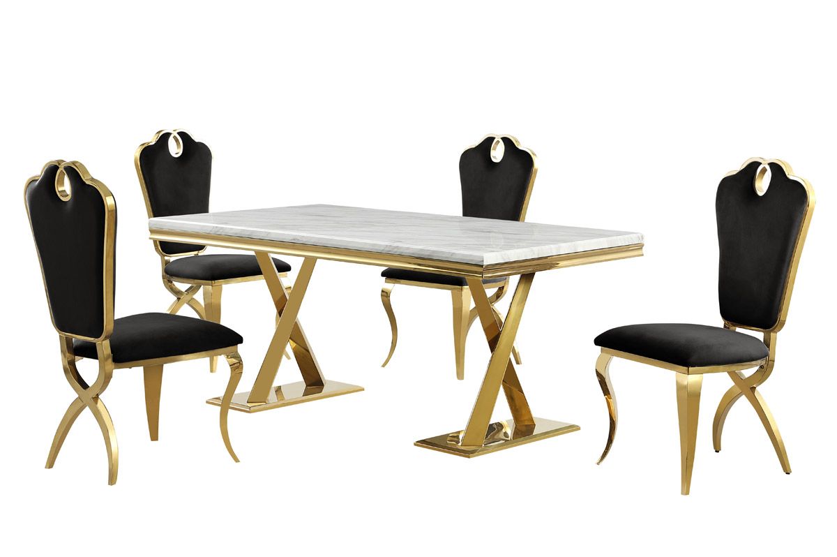 Alisha Faux Marble Top Dining Table With Black Chairs