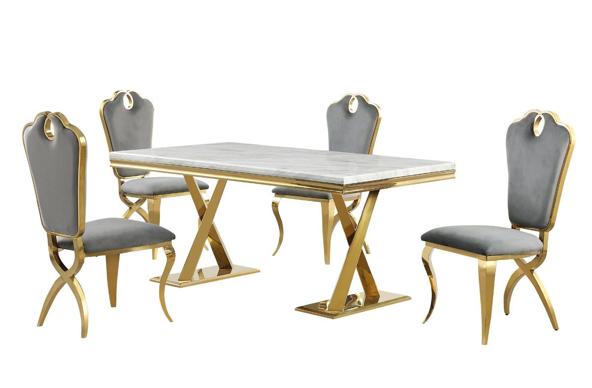 Alisha Faux Marble Top Dining Table With Grey Chairs
