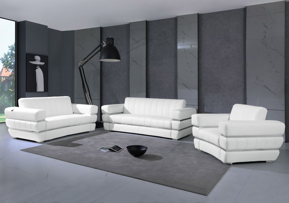 Allison White Italian Leather Sofa Set