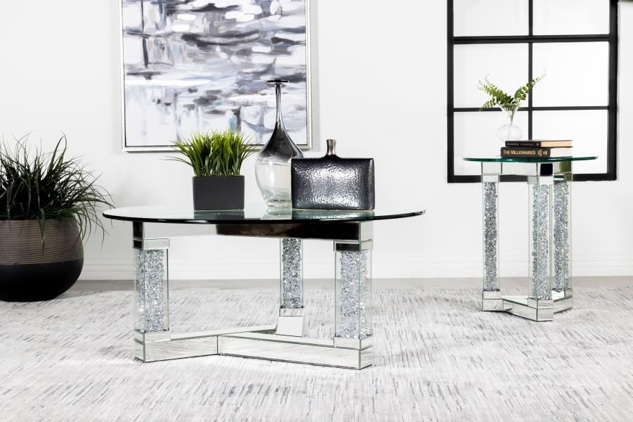 Almo Mirrored Round Coffee Table Set