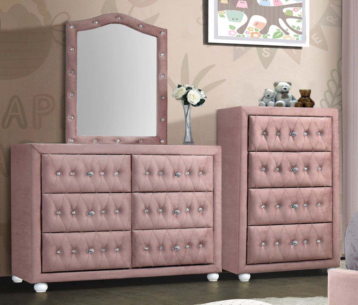 Alona Pink Fabric Dresser With Crystals