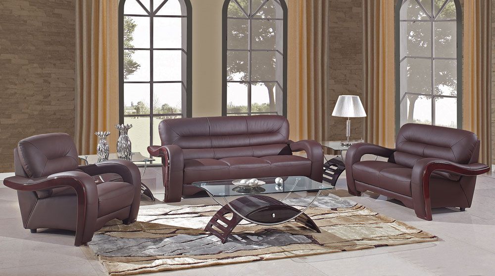 Alpha Modern Brown Leather Living Room