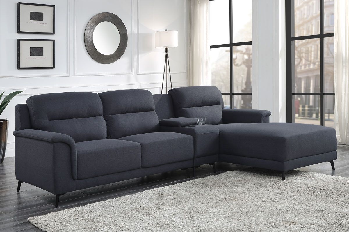 Alpine Sectional Sofa Dark Grey Linen