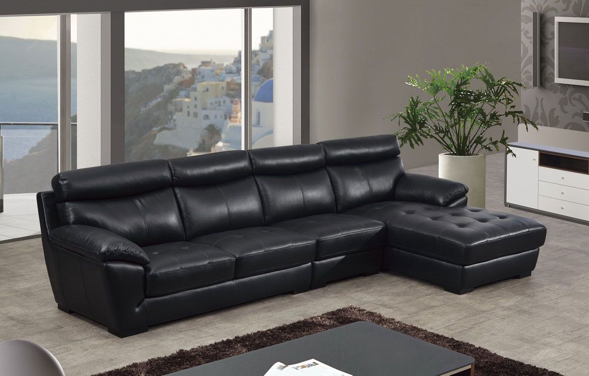 Amani Black Italian Leather Sectional