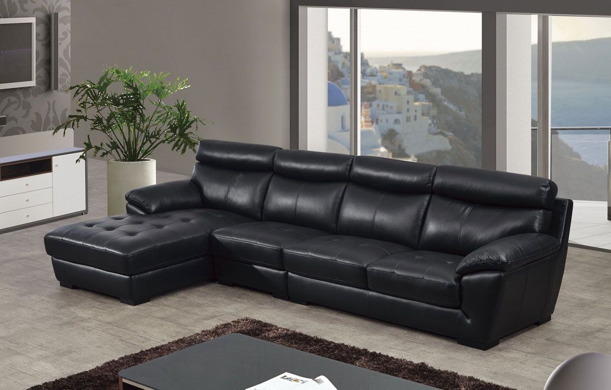 Amani Black Italian Leather Facing Left Sectional