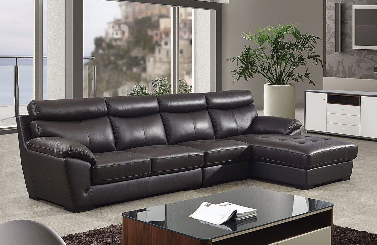 Amani Dark Chocolate Italian Leather Sectional