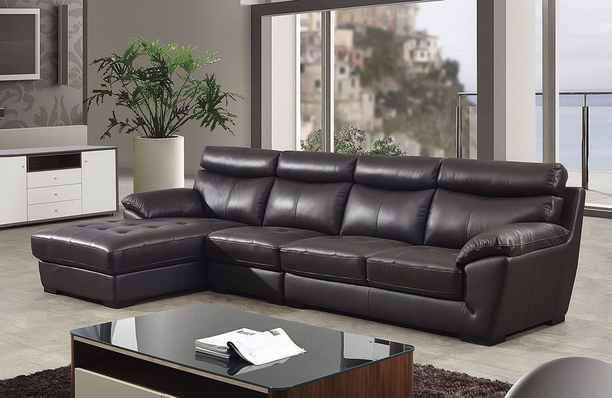 Amani Dark Chocolate Italian Leather Facing Left Sectional