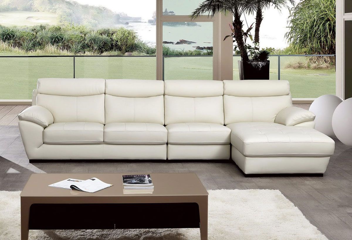 Amani White Italian Leather Facing Right Sectional