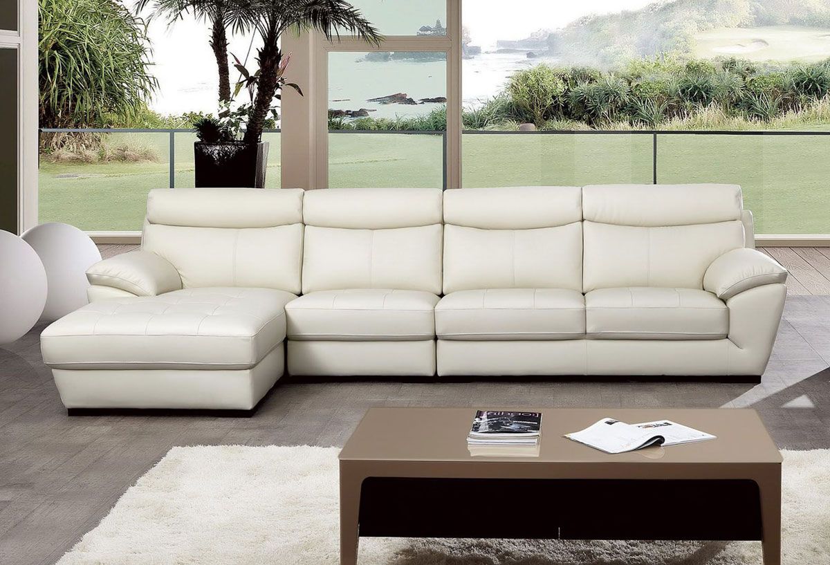 Amani White Italian Leather Modern Sectional