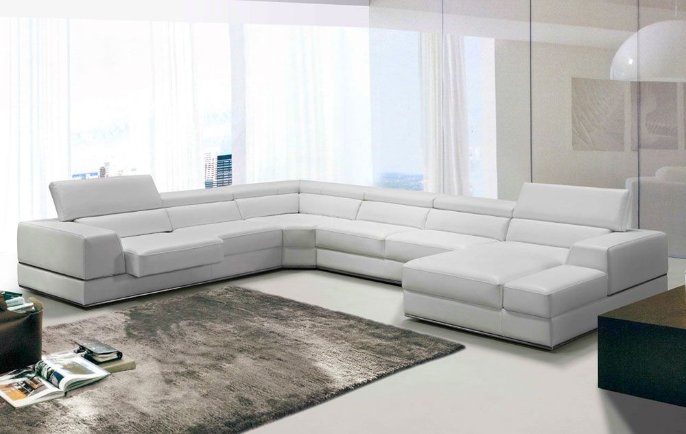 Oxana White Leather U Shape Sectional