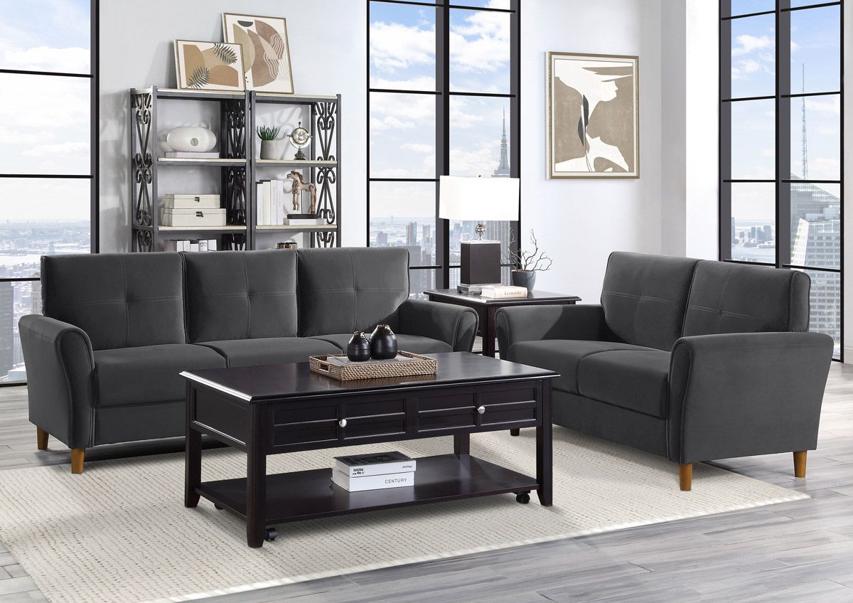Americus Dark Grey Velvet Sofa Set