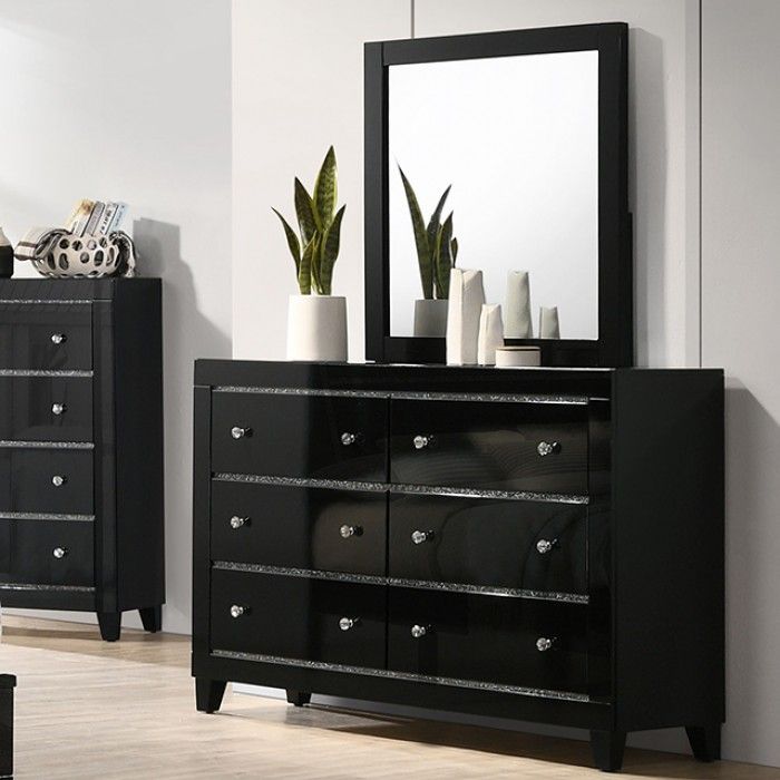 Amory Black Lacquer Dresser With Glitter Trim