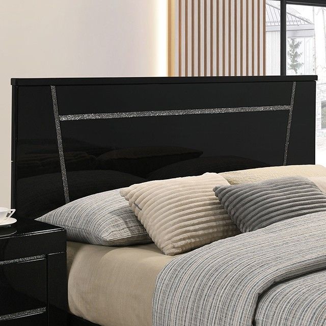 Amory Black Lacquer Bed With Glitter Trim