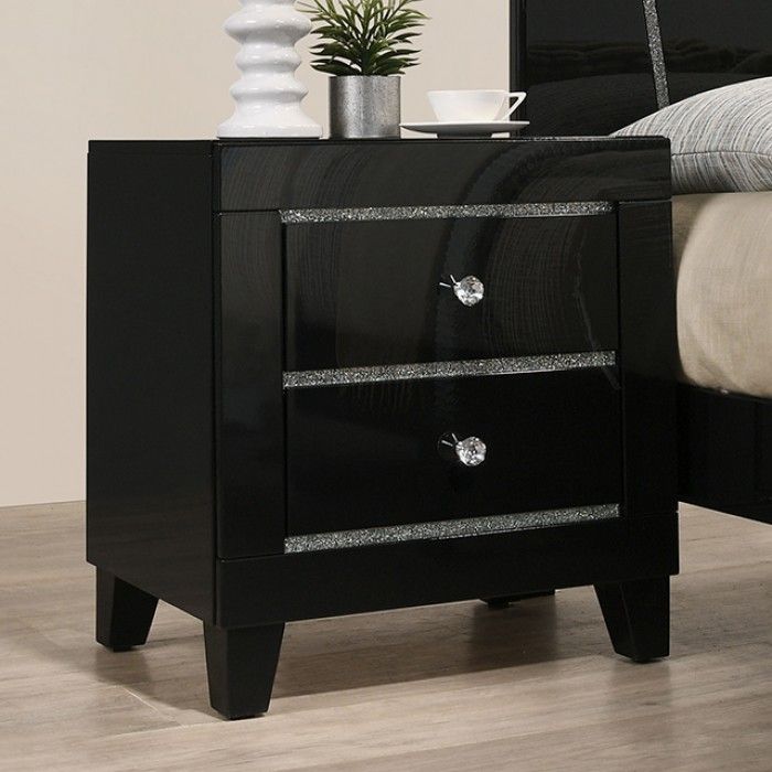 Amory Black Lacquer Night Stand With Glitter Trim