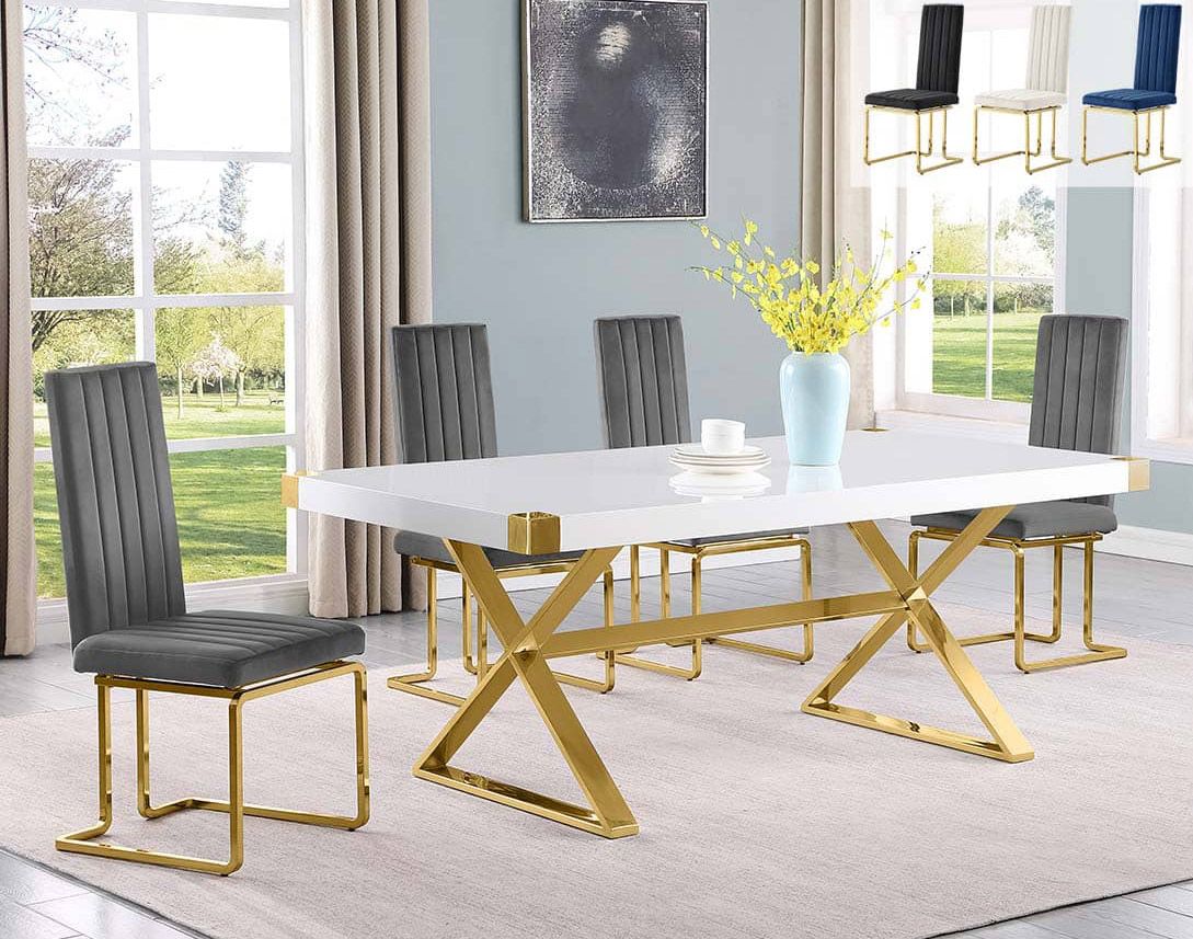 Anaya White Lacquer Dining Table Set