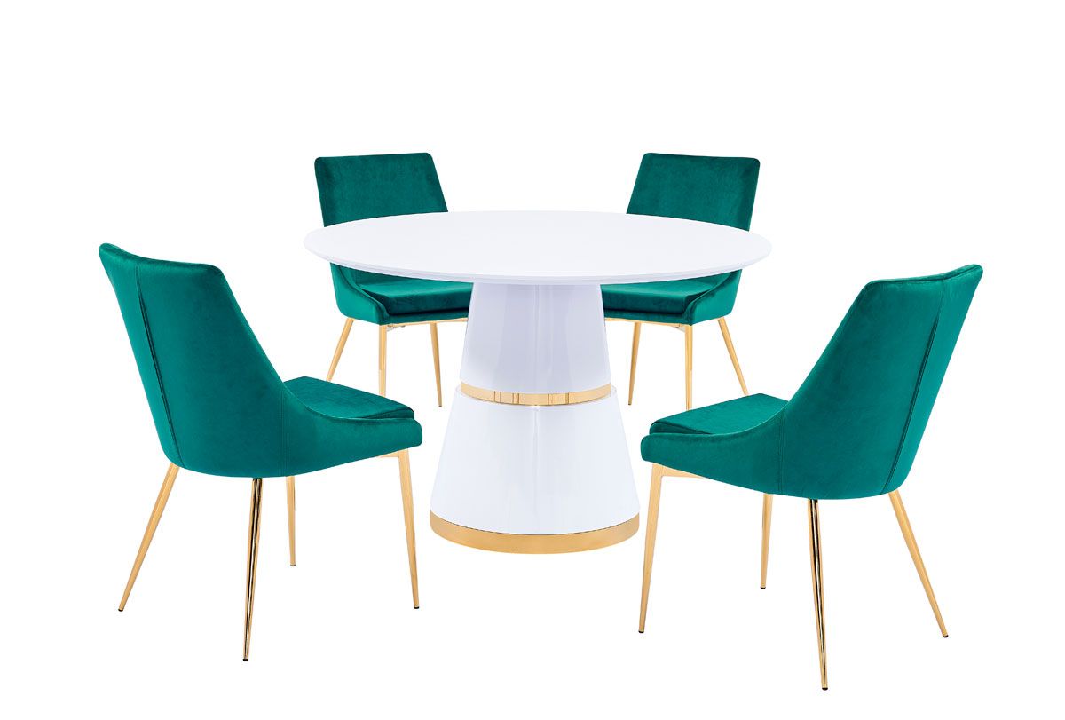Andes Dining Table With Green Velvet Chairs