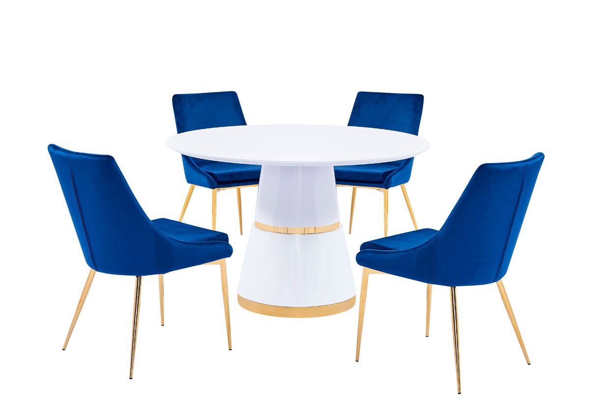 Andes Dining Table With Navy Velvet Chairs