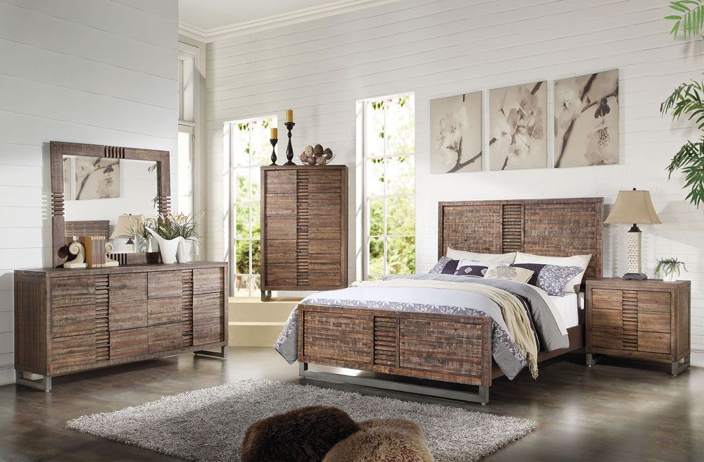 Anfisa Modern Bed Reclaimed Oak Finish