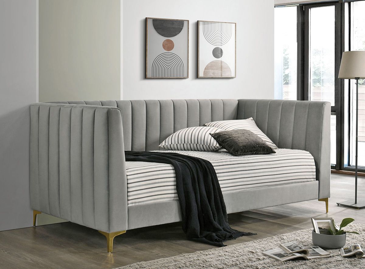 Angelia Grey Daybed With Gold Legs