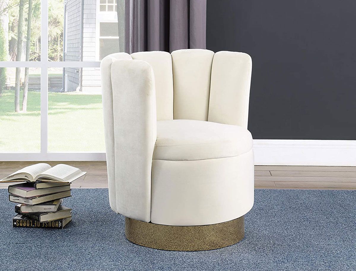 Angelika Beige Velvet Swivel Accent Chair