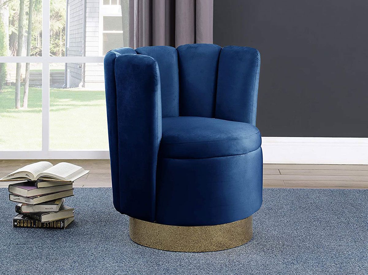 Angelika Navy Velvet Swivel Accent Chair