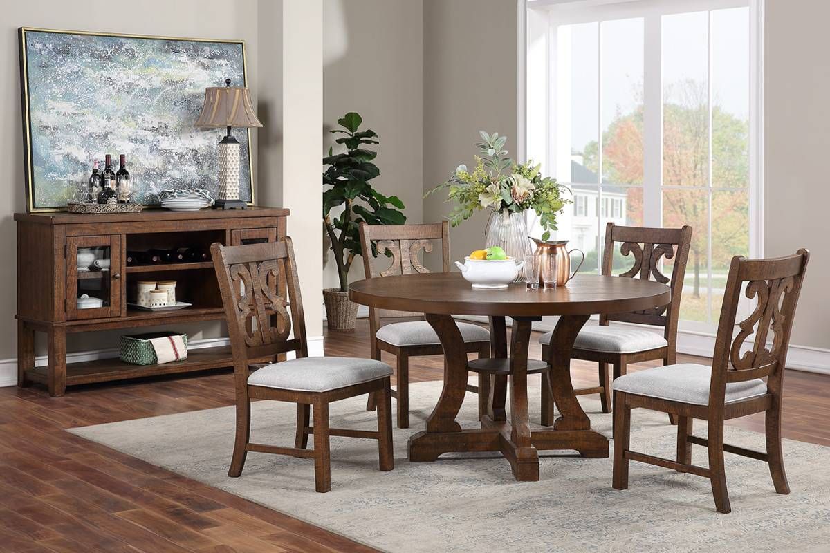 Angie Round Table Set Rustic Walnut Finish