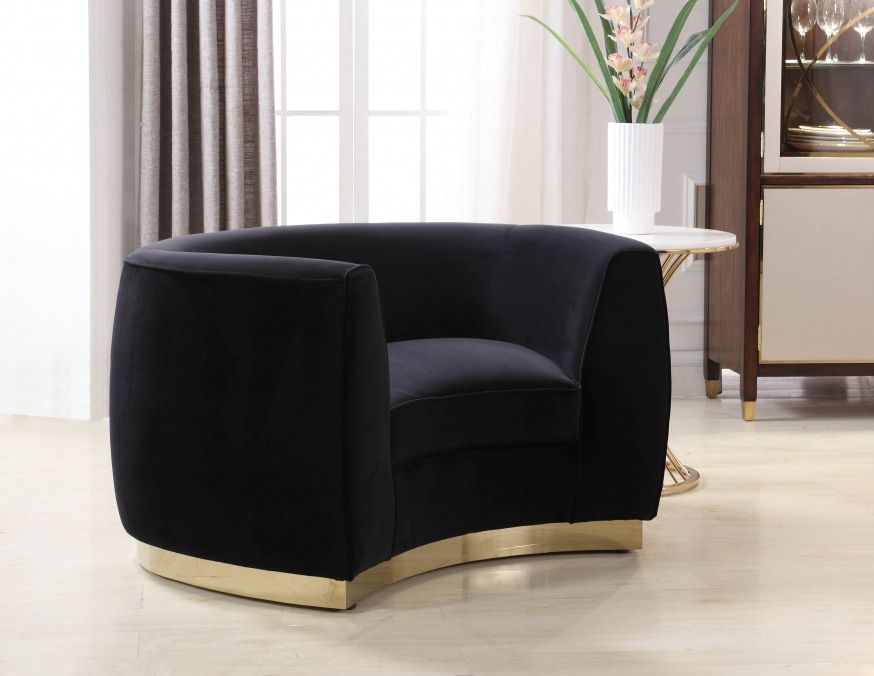 Black velvet modern chair with gold finish base