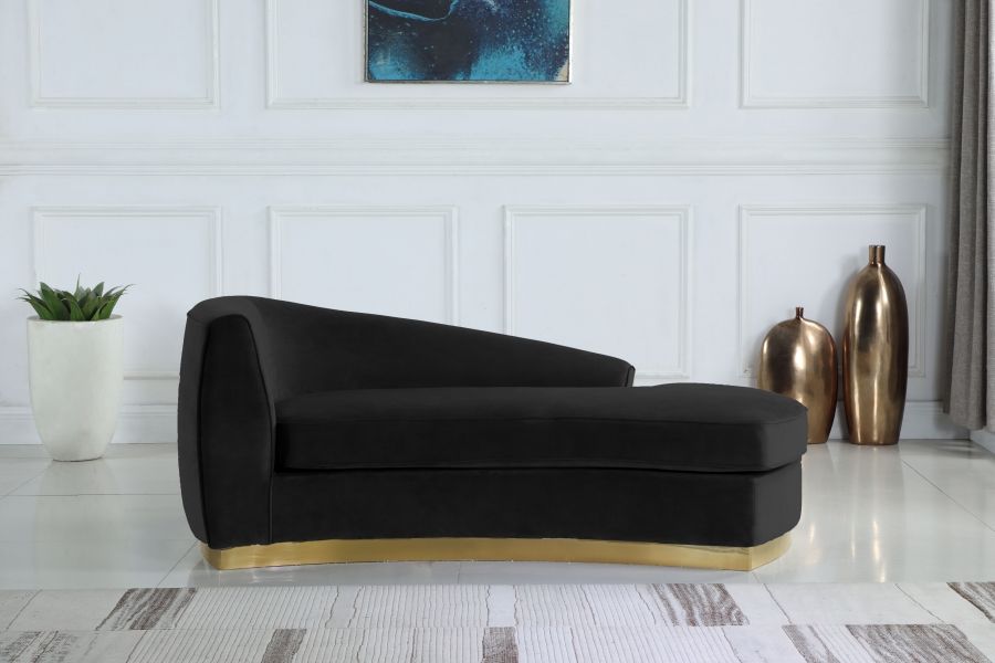 Black velvet modern chaise with gold finish base