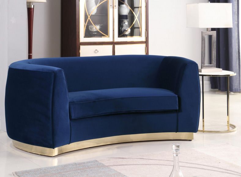 Antonsen Navy Velvet Loveseat With Gold Finish Base