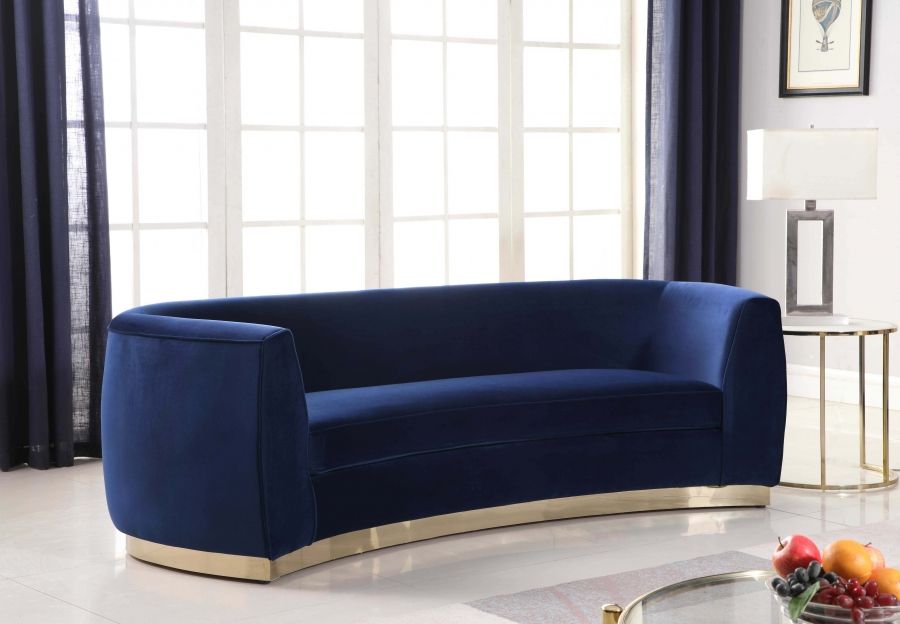 Antonsen Navy Velvet Sofa With Gold Finish Base